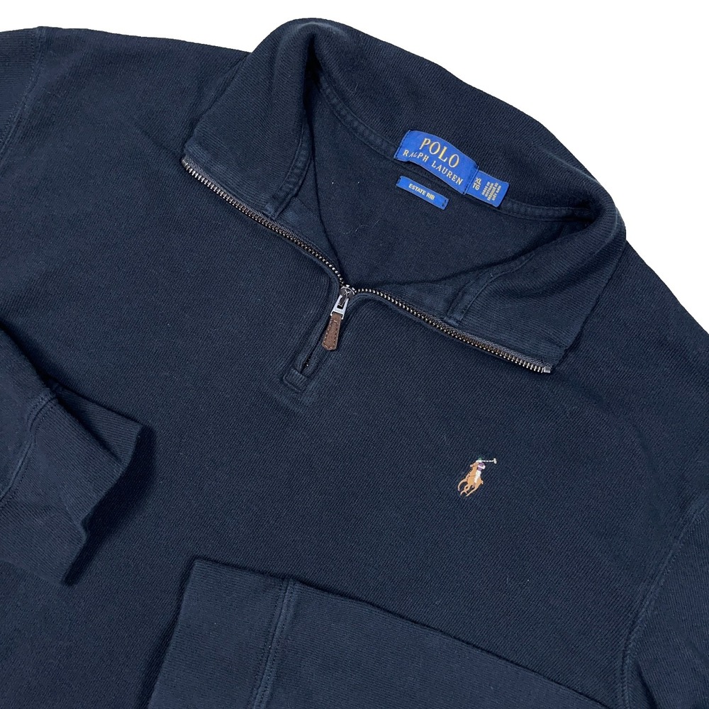 Polo Ralph Lauren Sweater Men XL Black Pullover Quarter Zip Estate Rib‎ Flesh